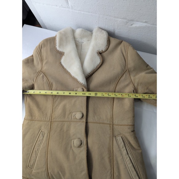 Marvin Richards Beige Tan Suede Faux Fur Penny Lane Coat Size XS Sherpa Trim - Picture 9 of 14